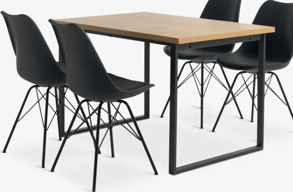 AABENRAA + KLARUPAABENRAA L120 table coloris chêne + 4 KLARUP chaises noir