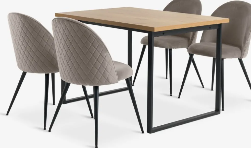 AABENRAA + KOKKEDALAABENRAA L120 table coloris chêne + 4 KOKKEDAL chaises gris