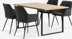 AABENRAA + PURHUSAABENRAA L160 table coloris chêne + 4 PURHUS chaises gris