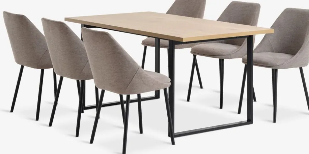 AABENRAA + VELLEVAABENRAA L160 table coloris chêne + 4 VELLEV chaises sable