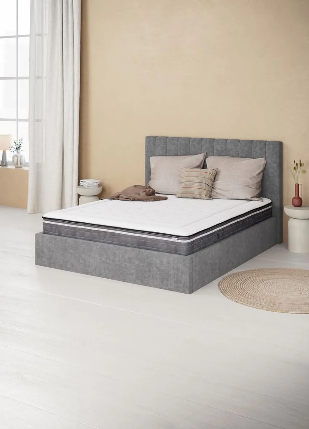 AGERFELDCadre de lit AGERFELD 180x200 tissu gris foncé