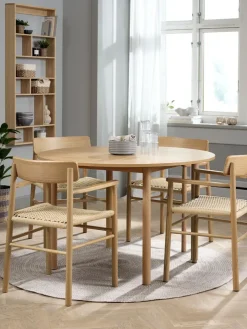 ALSTED + ISLEVALSTED Ø120 table colo. chêne + 4 ISLEV chaises a/accoudoirs