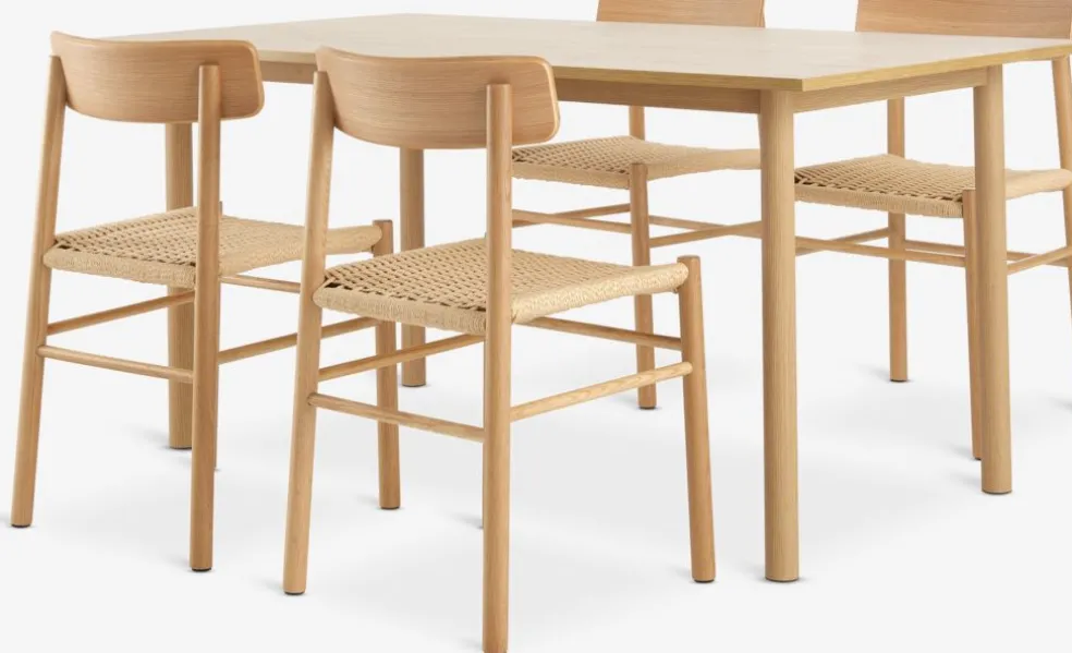 ALSTED + ISLEVALSTED L160 table col. chêne + 4 ISLEV chaises ss accoudoirs