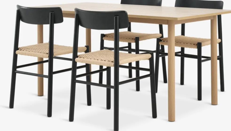 ALSTED + ISLEVALSTED L160 table coloris chêne + 4 ISLEV chaises noir