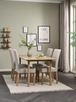ALSTED + TUREBYALSTED L160 table coloris chêne + 4 TUREBY chaises beige