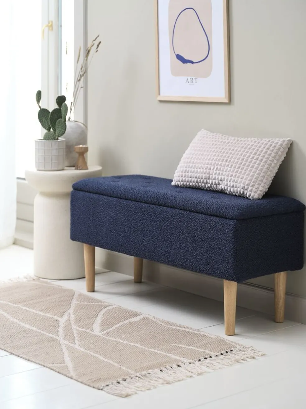 BADSTEDBanc BADSTED a/rangement tissu bleu foncé