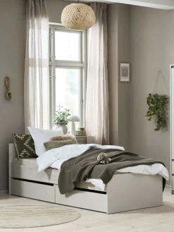 BILLUNDLit avec rangement BILLUND 90x200 coloris travertin/beige