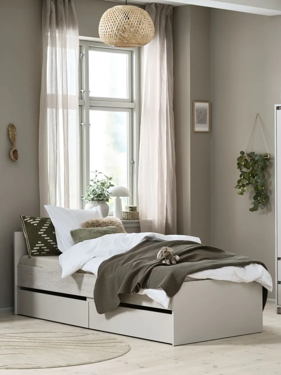 BILLUNDLit avec rangement BILLUND 90x200 coloris travertin/beige
