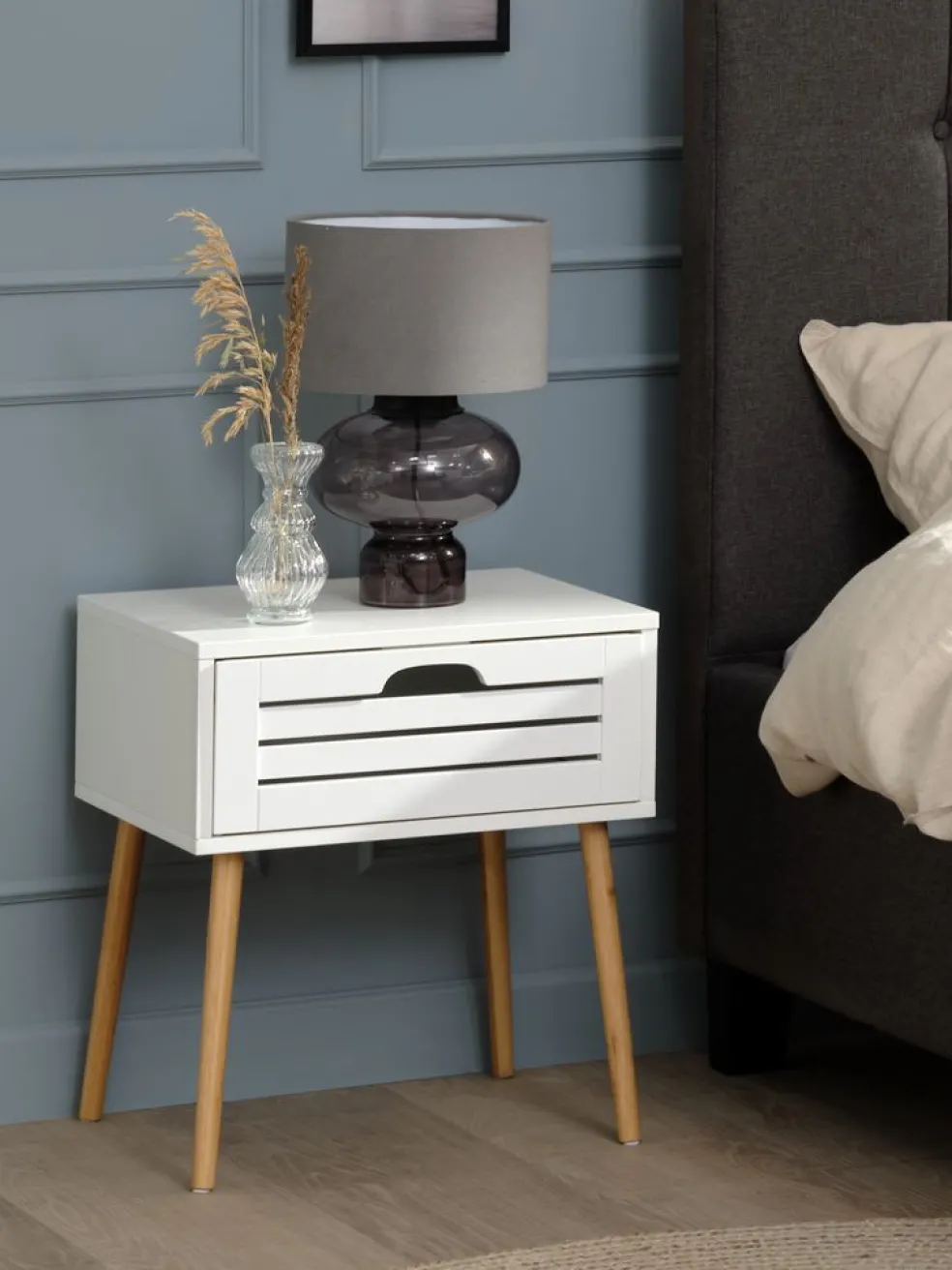 BROBYTable de nuit BROBY 1 tiroir coloris bambou/blanc