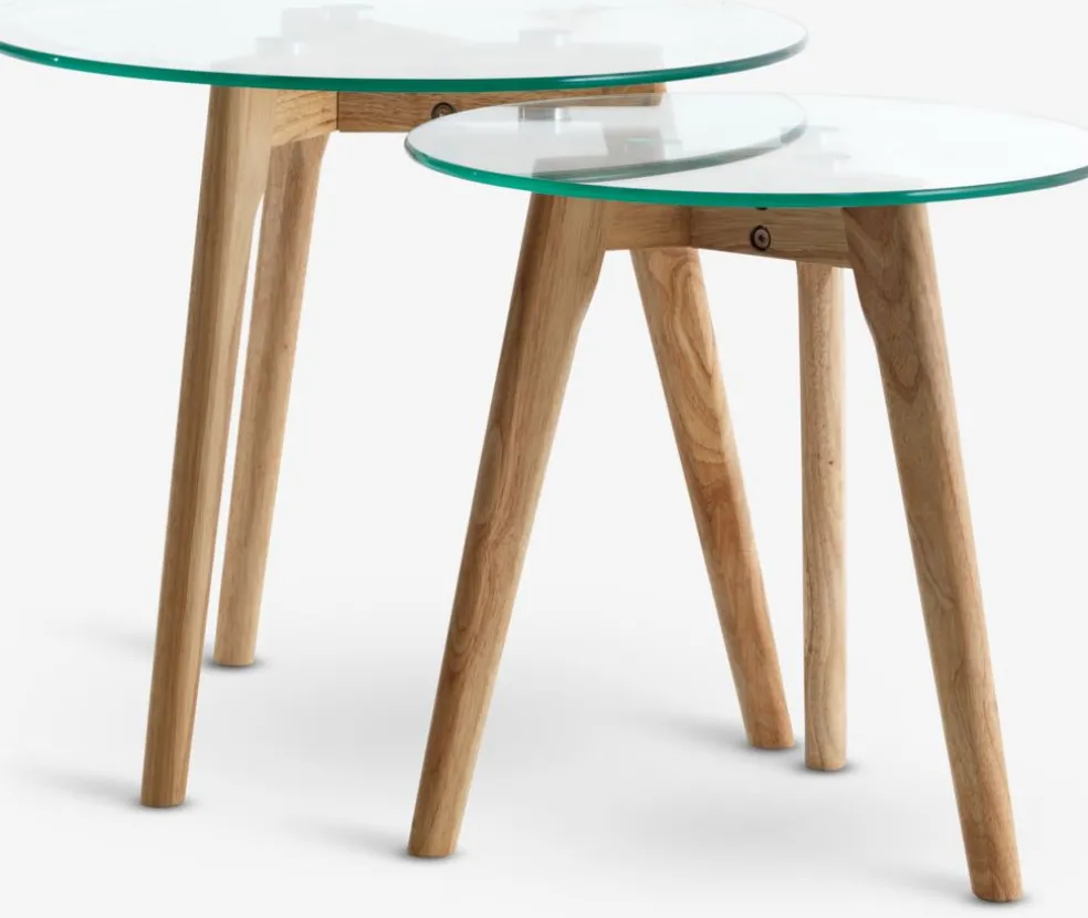 FALSLEDTables gigognes FALSLED Ø50/40 verre/chêne naturel 2 pièces