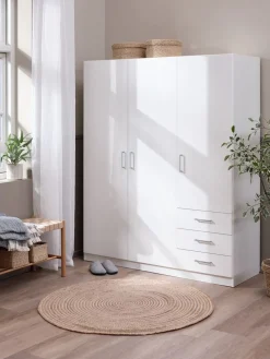 FANDRUPArmoire FANDRUP 145x176 3 portes 3 tiroirs blanc