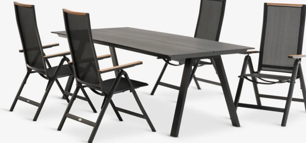 FAUSING + BREDSTENFAUSING L220 table + 4 BREDSTEN chaises noir
