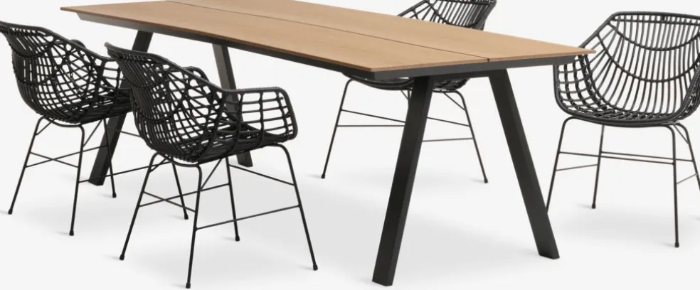 FAUSING + ILDERHUSEFAUSING L220 table naturel + 4 ILDERHUSE chaises noir