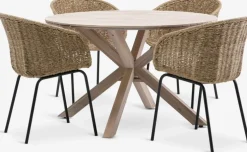FUGLSAND + TUERNEFUGLSAND Ø120 table acacia + 4 TUERNE chaises naturel