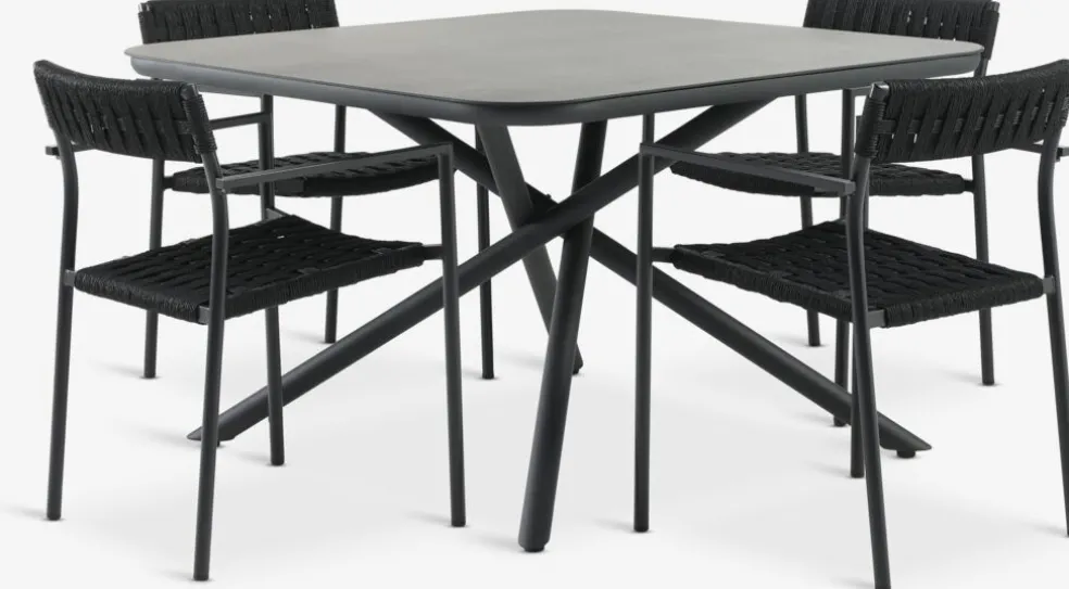 GOTHENBURG + TRILLEVALLENGOTHENBURG L120 table gris + 4 TRILLEVALLEN chaises noir