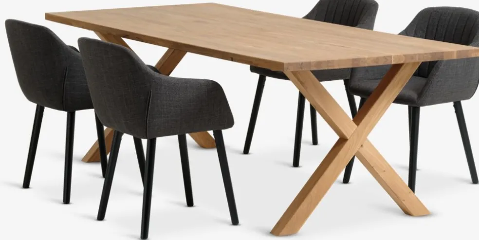 GRIBSKOV + ADSLEVGRIBSKOV L230 table chêne nat. + 4 ADSLEV chaises anthracite