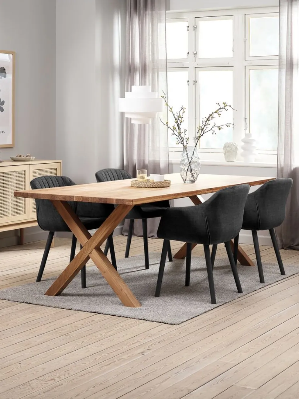 GRIBSKOV + ADSLEVGRIBSKOV L230 table chêne nat. + 4 ADSLEV chaises anthracite