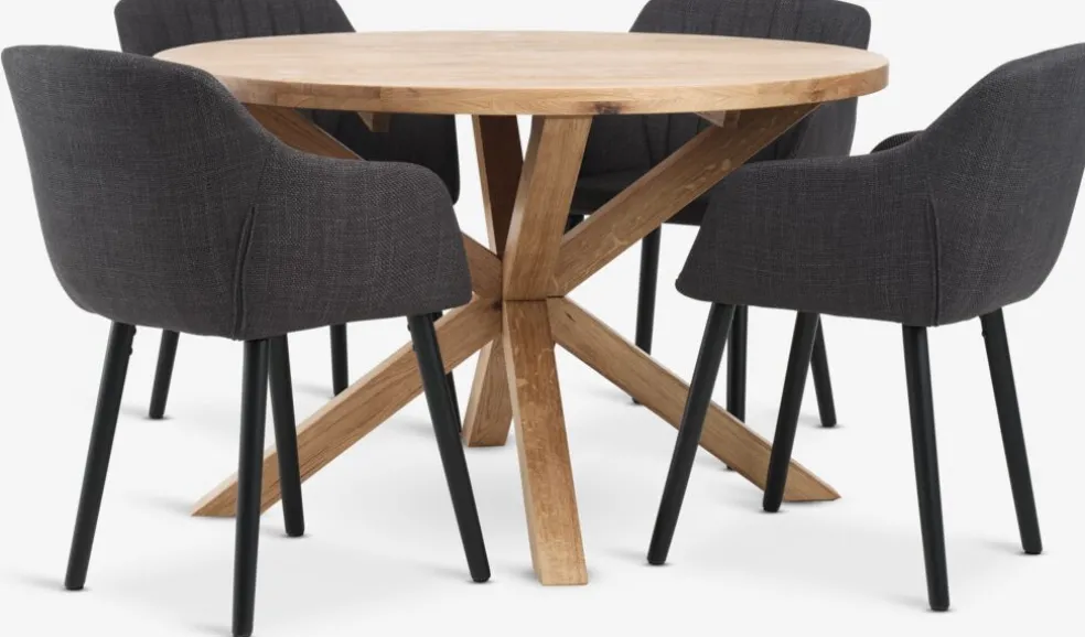GRIBSKOV + ADSLEVGRIBSKOV Ø120 table chêne nat. + 4 ADSLEV chaises anthracite