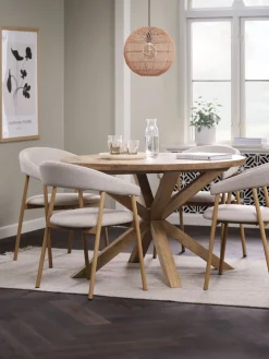 GRIBSKOV + EJSINGGRIBSKOV Ø120 table chêne naturel + 4 EJSING chaises beige