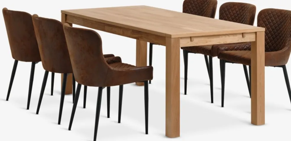 HAGE + PEBRINGEHAGE L190 table chêne naturel + 4 PEBRINGE chaises brun/noir