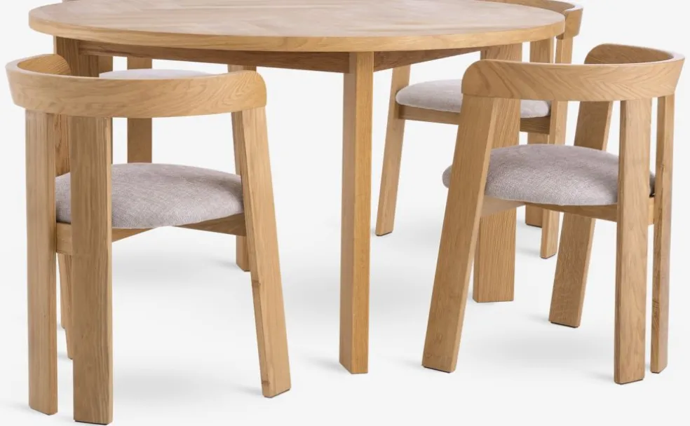 HARESKOV + BOVRUPHARESKOV Ø129 table coloris chêne naturel + 4 BOVRUP chaises