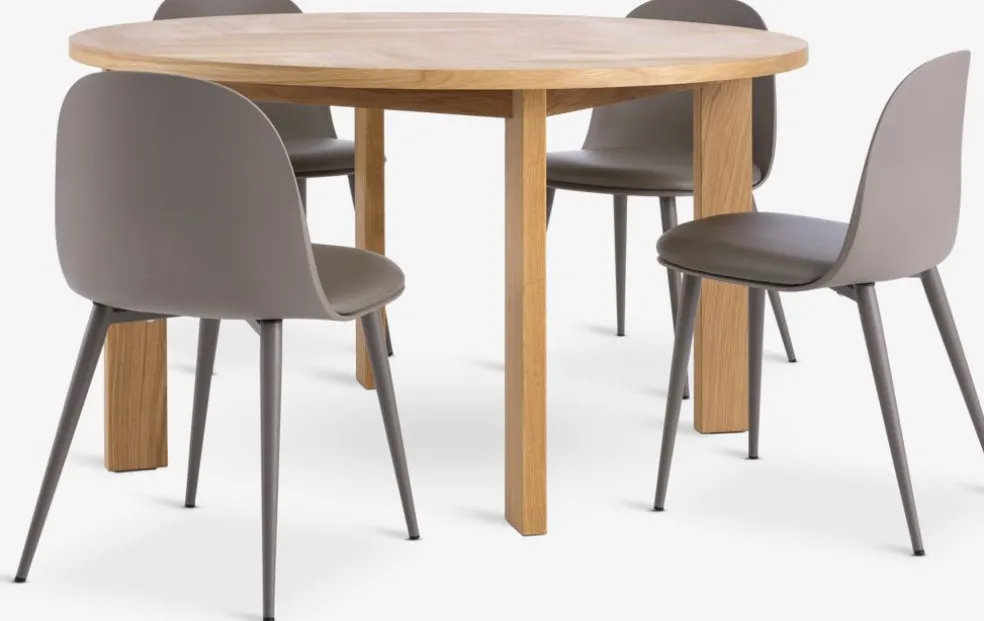 HARESKOV + ULDALHARESKOV Ø129 table coloris chêne + 4 ULDAL chaises brun