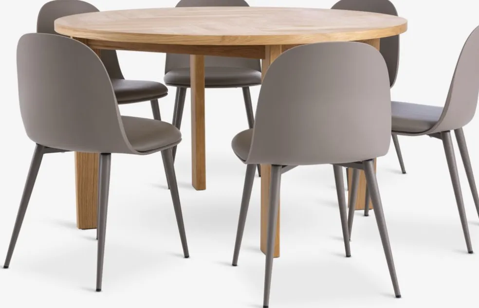 HARESKOV + ULDALHARESKOV Ø129 table coloris chêne + 4 ULDAL chaises brun