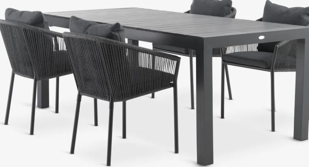 HESTEHAVE + GILJAHESTEHAVE L205/275 table noir + 4 GILJA chaises gris