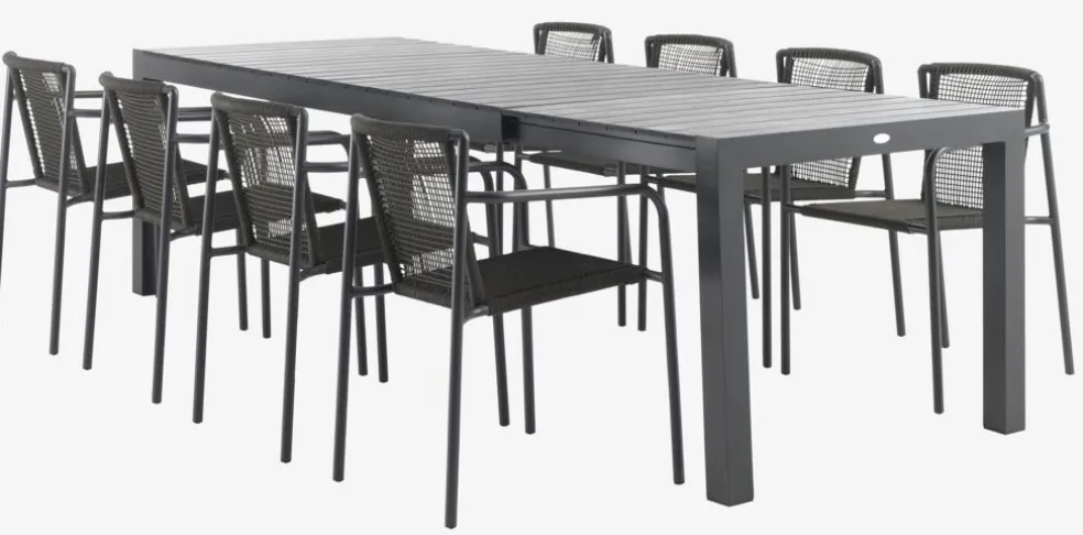 HSTEHAVE + KRISTIANSTADHESTEHAVE L205/275 table noir + 4 KRISTIANSTAD chaises vert