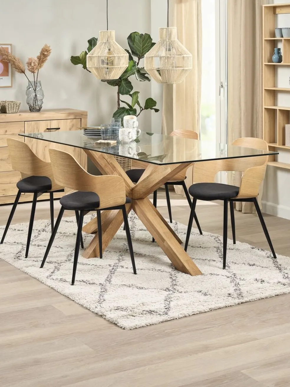 HVIDOVREChaise HVIDOVRE coloris chêne naturel/tissu noir