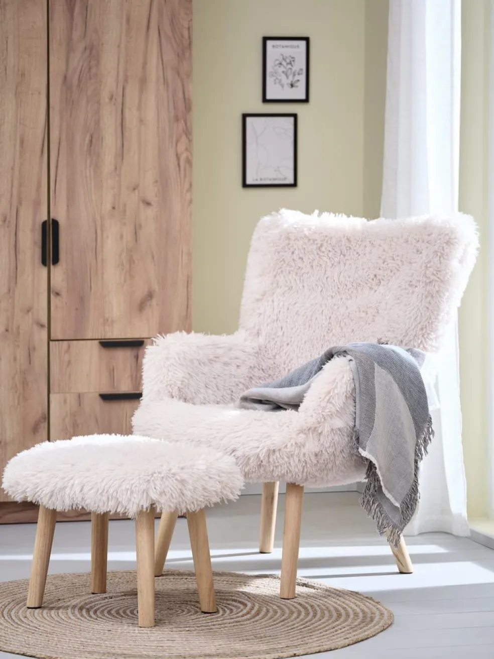 HVILSTEDFauteuil a/repose-pieds HVILSTED tissu teddy blanc ca./nat.