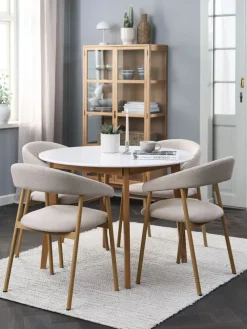 JEGIND + EJSINGJEGIND Ø105 table blanc + 4 EJSING chaises beige/colo. chêne