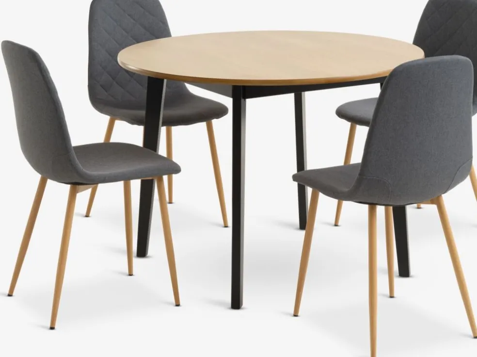 JEGIND + JONSTRUPJEGIND Ø105 table coloris chêne +4 JONSTRUP chaises asphalte