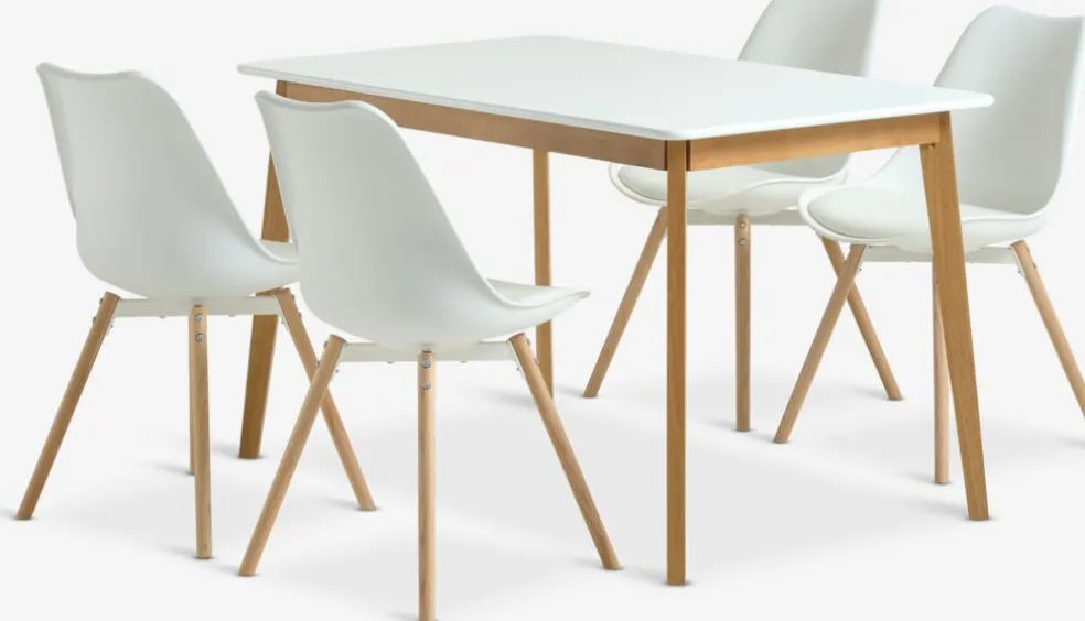 JEGIND + KASTRUPJEGIND L130 table blanc + 4 KASTRUP chaises blanc
