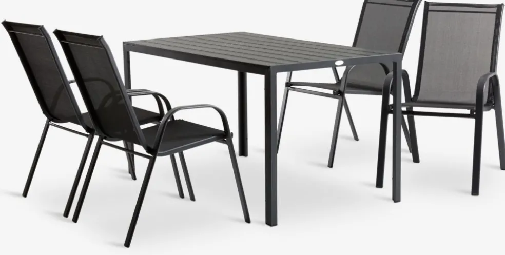 JERSORE + LEKNESJERSORE L140 table + 4 LEKNES chaises noir