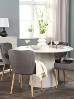 KLIPLEV + PEBRINGEKLIPLEV Ø120 table imi. travertin + 4 PEBRINGE chaises vel g