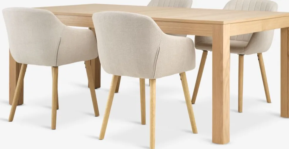 KORSKRO + ADSLEVKORSKRO L200/326 table chêne naturel +4 ADSLEV chaises beige
