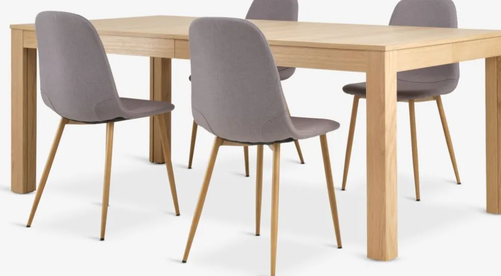 KORSKRO + JONSTRUPKORSKRO L200/326 table chêne nat. + 4 JONSTRUP chaises gris