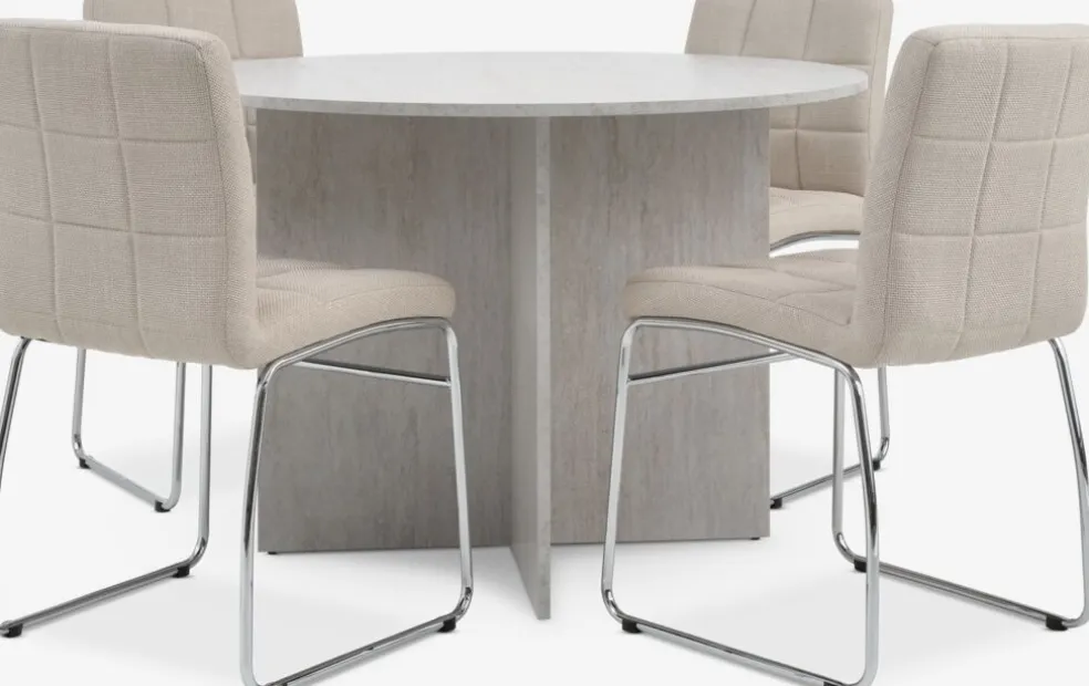 KRONDAL + HAMMELKRONDAL Ø110 table colo. travertin + 4 HAMMEL chaises beige