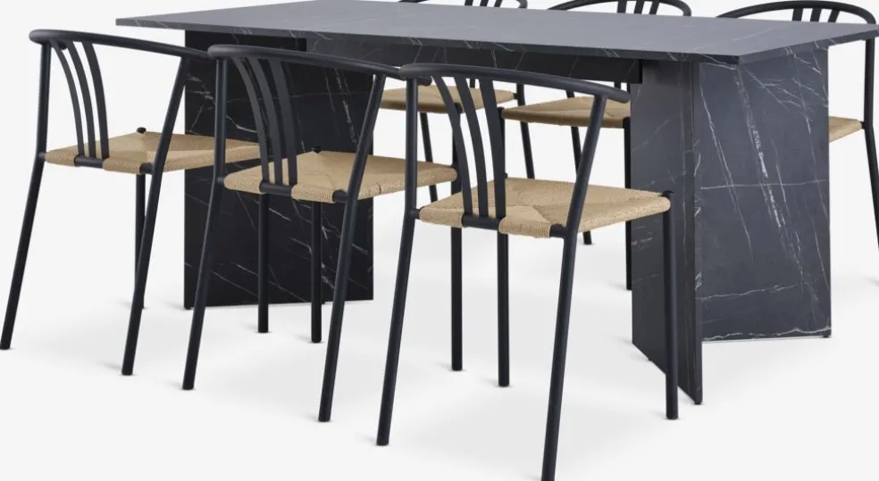KRONDAL + JYDERUPKRONDAL L180 table marbre + 4 JYDERUP chaises noir/naturel