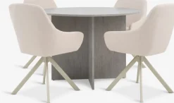 KRONDAL + ROSTRUPKRONDAL Ø110 table travertin + 4 ROSTRUP chaises beige