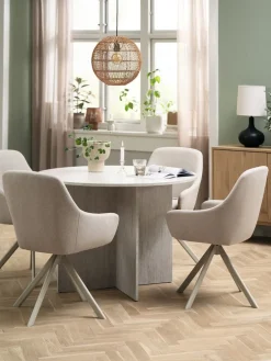 KRONDAL + ROSTRUPKRONDAL Ø110 table travertin + 4 ROSTRUP chaises beige