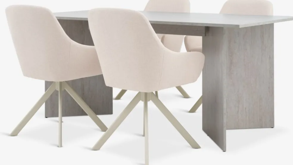 KRONDAL + ROSTRUPKRONDAL L180 table travertin + 4 ROSTRUP chaises beige