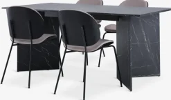 KRONDAL + TESTRUPKRONDAL L180 table marbre + 4 TESTRUP chaises sable c./noir