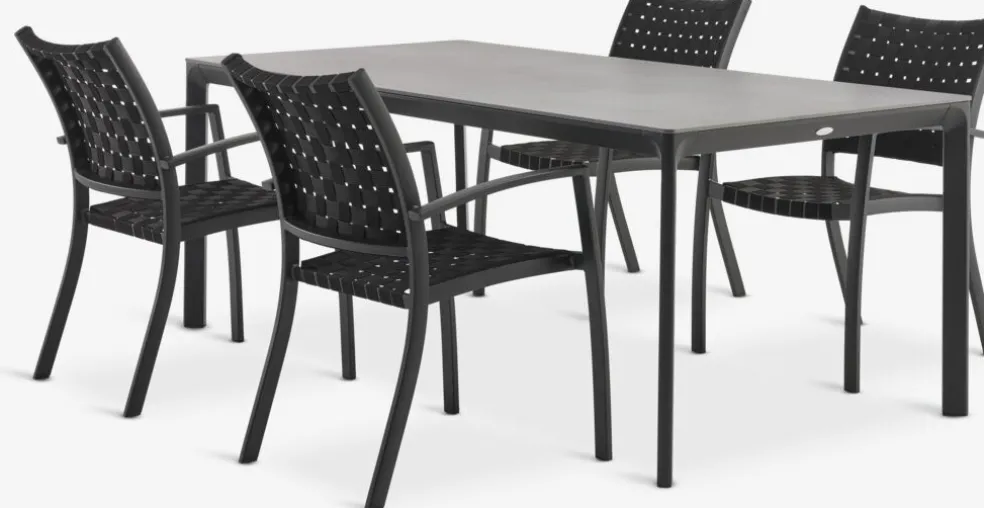 KUMLA + GLOMFJORDKUMLA L200 table gris + 4 GLOMFJORD chaises noir