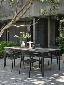 KUMLA + HEMSEDALKUMLA L200 table gris + 4 HEMSEDAL chaises noir