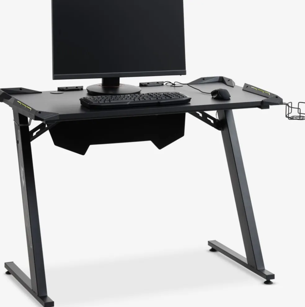 LINDHOLMGoldBureau gaming LINDHOLM a/LED et porte-gobelet noir