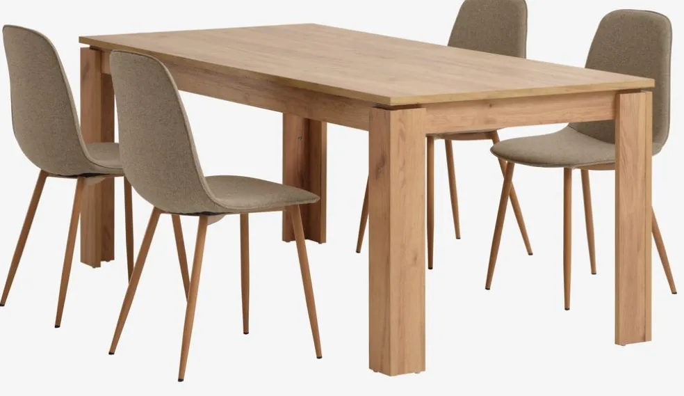 LINTRUP + BISTRUPLINTRUP L190/280 table colo. chêne + 4 BISTRUP chaises sable