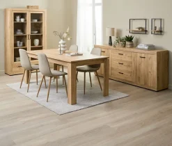 LINTRUP + BISTRUPLINTRUP L190/280 table colo. chêne + 4 BISTRUP chaises sable