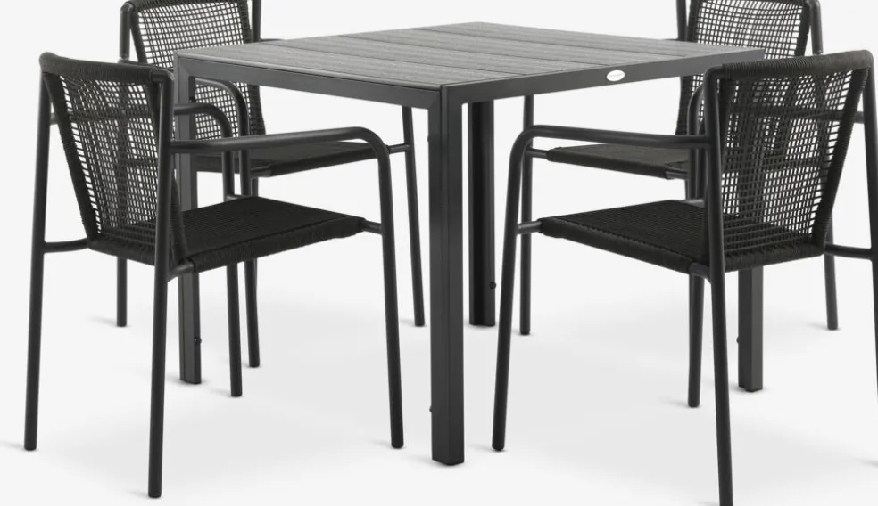 MADERUP + KRISTIANSTADMADERUP L90 table noir + 4 KRISTIANSTAD chaises vert